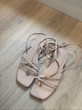 Marc Fisher Pale Nude Ankle Wrap Square-Toe Sandals